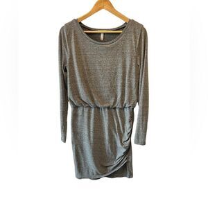Grey Jersey Knit Long Sleeve Bubble Top Asymmetrical Bottom Dress L